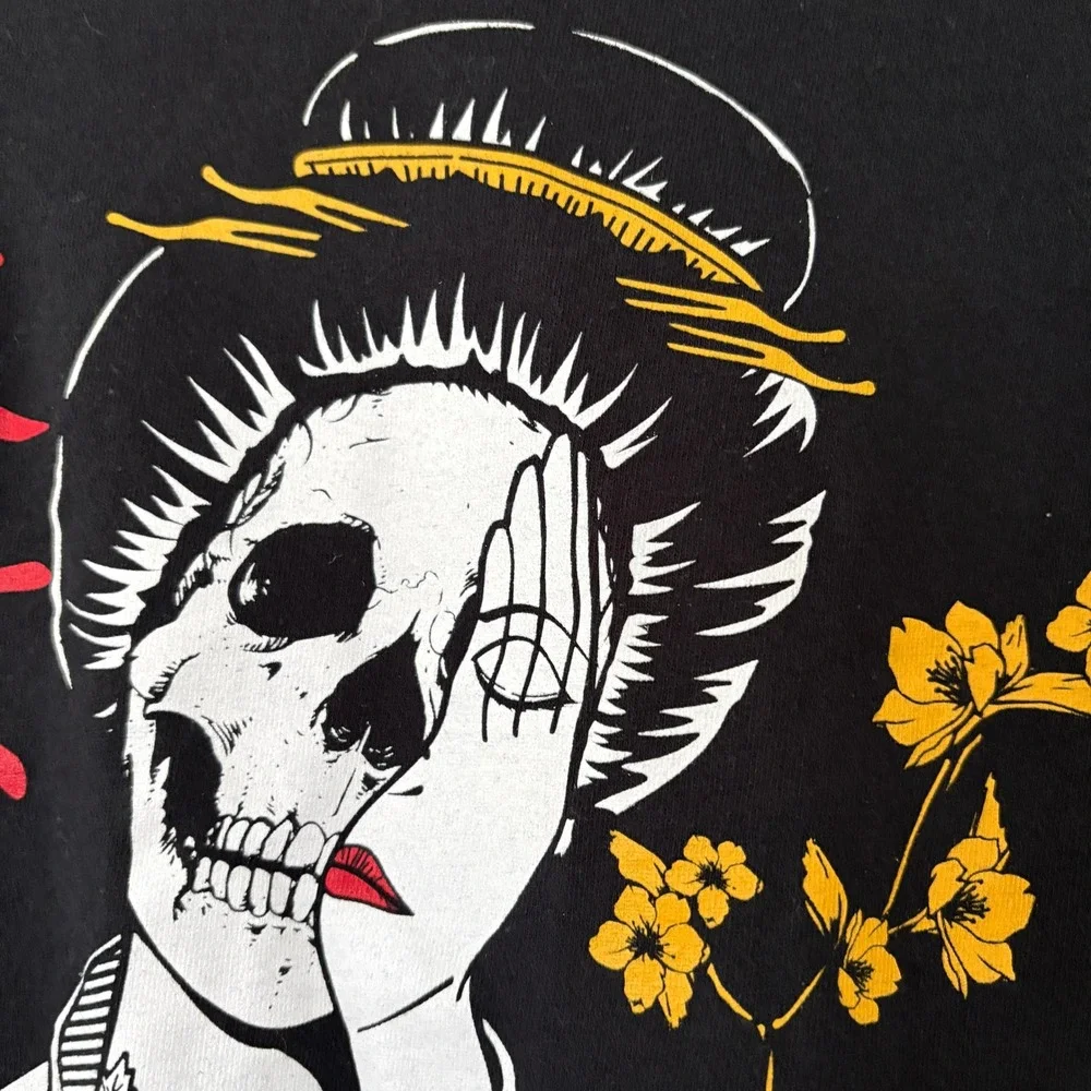 Riot Society Japan Skull Geisha Streetwear Long Sleeve T Shirt Black Mens Size M